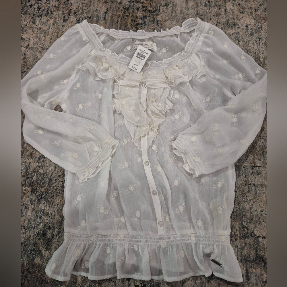 Abercrombie & Fitch Sheer White Blouse with Ruffles